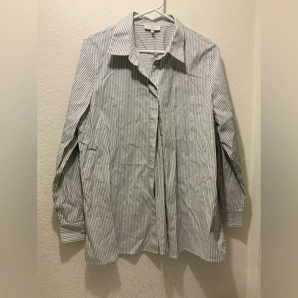 Lafayette 148 New York Womens striped Long-Sleeve Button Up Shirt XL - Picture 1 of 5